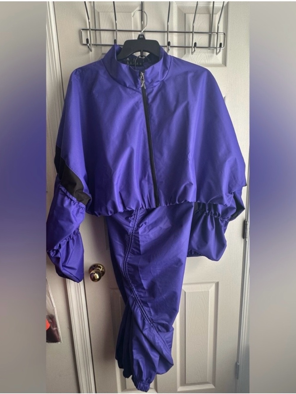 Plus size Cardi B Jogger Pants and Jacket, purple and black trim.